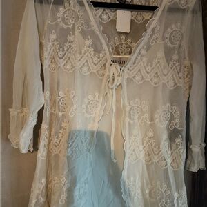 White Lace Sheer Cardigan with Camisole